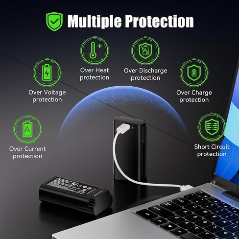 بطارية بديلة من Lesaps لجرس باب الفيديو eufy E340، حزمة بطارية ليثيوم أيون قابلة لإعادة الشحن بقدرة 7000 مللي أمبير في الساعة مع شحن من النوع C، بطارية احتياطية متعددة الحماية لـ eufy E340 in Kuwait