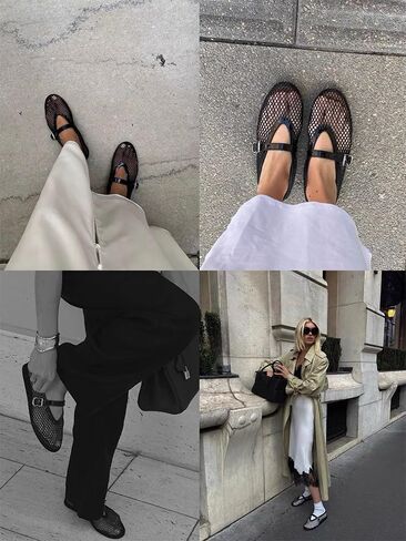 Mesh Ballet Flats for Womens Fishnet Mary Janes Flats Buckle Strap Comfy Casual Office Ballerina Flat Shoes in Saudi Arabia
