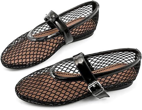 Mesh Ballet Flats for Womens Fishnet Mary Janes Flats Buckle Strap Comfy Casual Office Ballerina Flat Shoes in Saudi Arabia