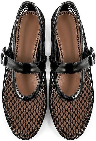 Mesh Ballet Flats for Womens Fishnet Mary Janes Flats Buckle Strap Comfy Casual Office Ballerina Flat Shoes in Saudi Arabia