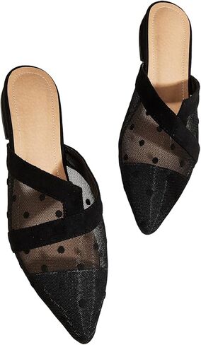 MakeMeChic Women's Polka Dots Flat Mules Pointed Toe Mesh Sheer Slip On Summer Party Y2K Flats in Kuwait