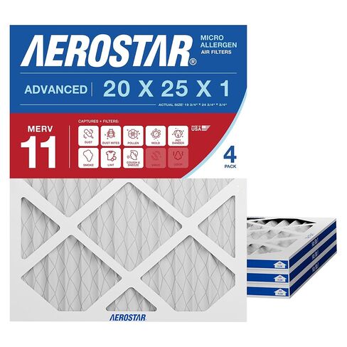 Aerostar 20x25x1 MERV 11 Pleated Air Filter, AC Furnace Air Filter, 4 Pack (Actual Size: 19 3/4"x24 3/4"x3/4") in Saudi Arabia
