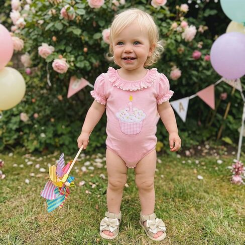 Baby Girl First Birthday Outfit Puff Short Sleeve Romper Bodysuit 1 Cake Embroidery Cake Smash Jumpsuit Clothes in Saudi Arabia