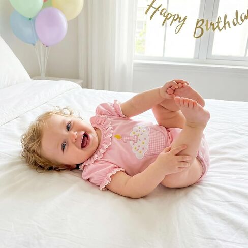 Baby Girl First Birthday Outfit Puff Short Sleeve Romper Bodysuit 1 Cake Embroidery Cake Smash Jumpsuit Clothes in Saudi Arabia