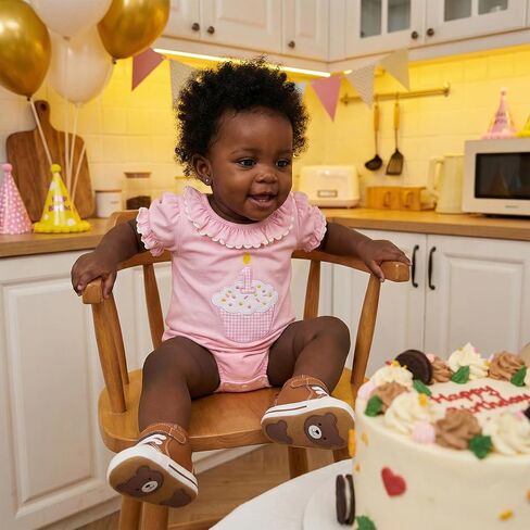 Baby Girl First Birthday Outfit Puff Short Sleeve Romper Bodysuit 1 Cake Embroidery Cake Smash Jumpsuit Clothes in Saudi Arabia