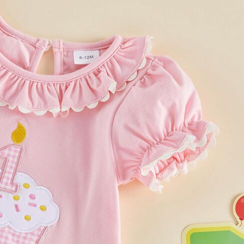 Baby Girl First Birthday Outfit Puff Short Sleeve Romper Bodysuit 1 Cake Embroidery Cake Smash Jumpsuit Clothes in Saudi Arabia