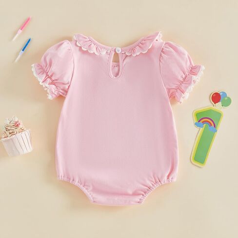 Baby Girl First Birthday Outfit Puff Short Sleeve Romper Bodysuit 1 Cake Embroidery Cake Smash Jumpsuit Clothes in Saudi Arabia