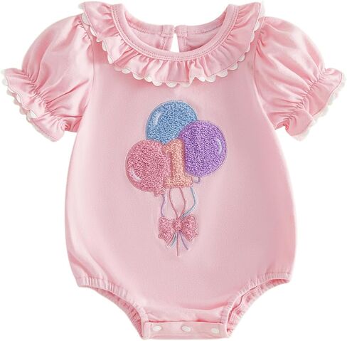 Baby Girl First Birthday Outfit Puff Short Sleeve Romper Bodysuit 1 Cake Embroidery Cake Smash Jumpsuit Clothes in Saudi Arabia