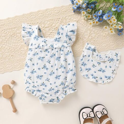 YOUNGER TREE Baby Girl Romper 100% Cotton Ruffle Sleeveless Summer Outfit with Accessory Soft Infant Clothes for Daily Wear in Saudi Arabia