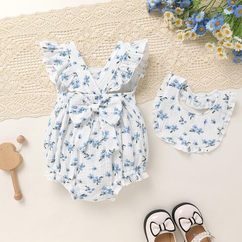 YOUNGER TREE Baby Girl Romper 100% Cotton Ruffle Sleeveless Summer Outfit with Accessory Soft Infant Clothes for Daily Wear in Saudi Arabia