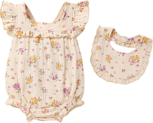 YOUNGER TREE Baby Girl Romper 100% Cotton Ruffle Sleeveless Summer Outfit with Accessory Soft Infant Clothes for Daily Wear in Saudi Arabia