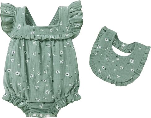 YOUNGER TREE Baby Girl Romper 100% Cotton Ruffle Sleeveless Summer Outfit with Accessory Soft Infant Clothes for Daily Wear in Saudi Arabia