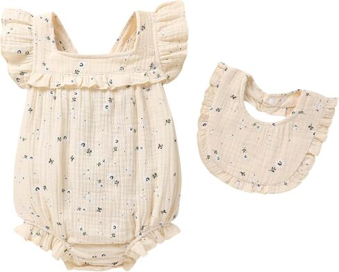 YOUNGER TREE Baby Girl Romper 100% Cotton Ruffle Sleeveless Summer Outfit with Accessory Soft Infant Clothes for Daily Wear in Saudi Arabia