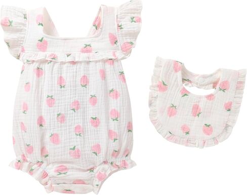YOUNGER TREE Baby Girl Romper 100% Cotton Ruffle Sleeveless Summer Outfit with Accessory Soft Infant Clothes for Daily Wear in Saudi Arabia