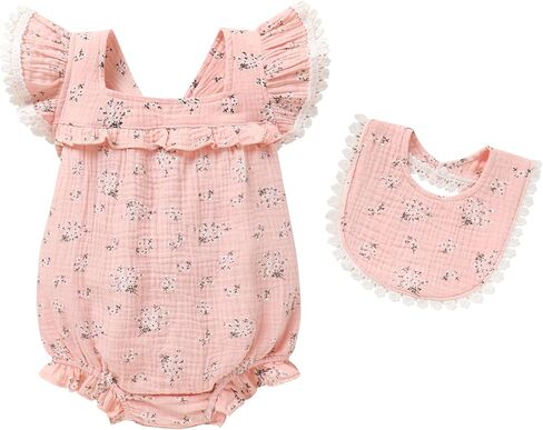 YOUNGER TREE Baby Girl Romper 100% Cotton Ruffle Sleeveless Summer Outfit with Accessory Soft Infant Clothes for Daily Wear in Saudi Arabia