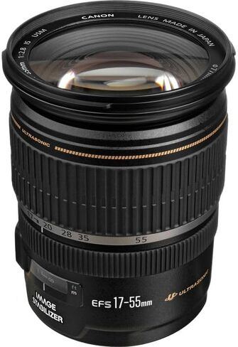عدسة Canon EF-S 17-55mm f/2.8 هي عدسة USM | تكبير قياسي APS-C احترافي بفتحة ثابتة f/2.8 وتثبيت الصورة البصرية والتركيز البؤري التلقائي USM السريع | للصور والأحداث (1242B002) + طقم التصفية + المزيد in Kuwait