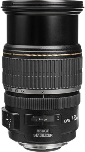 عدسة Canon EF-S 17-55mm f/2.8 هي عدسة USM | تكبير قياسي APS-C احترافي بفتحة ثابتة f/2.8 وتثبيت الصورة البصرية والتركيز البؤري التلقائي USM السريع | للصور والأحداث (1242B002) + طقم التصفية + المزيد in Kuwait