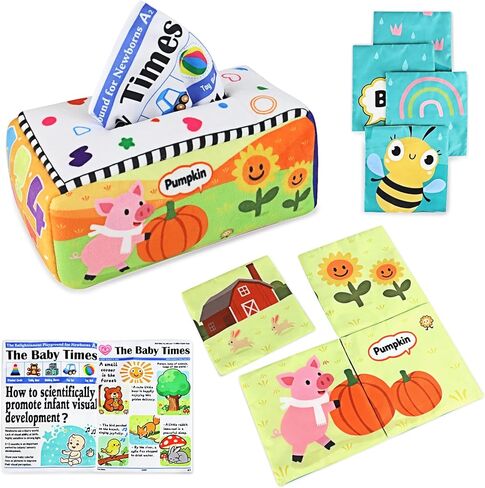 KUANGO Baby Toys 6-12 Months Tissue Box Toy, Soft Crinkle Stuffed Montessori Toys for 6 7 8 9 10 Month Old Infant Sensory Newborn Toys Baby Boys Girls Gifts in Kuwait
