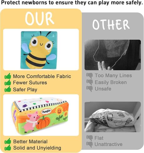 KUANGO Baby Toys 6-12 Months Tissue Box Toy, Soft Crinkle Stuffed Montessori Toys for 6 7 8 9 10 Month Old Infant Sensory Newborn Toys Baby Boys Girls Gifts in Kuwait