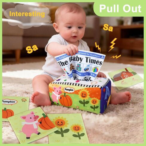KUANGO Baby Toys 6-12 Months Tissue Box Toy, Soft Crinkle Stuffed Montessori Toys for 6 7 8 9 10 Month Old Infant Sensory Newborn Toys Baby Boys Girls Gifts in Kuwait