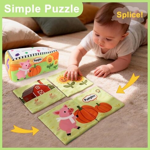 KUANGO Baby Toys 6-12 Months Tissue Box Toy, Soft Crinkle Stuffed Montessori Toys for 6 7 8 9 10 Month Old Infant Sensory Newborn Toys Baby Boys Girls Gifts in Kuwait