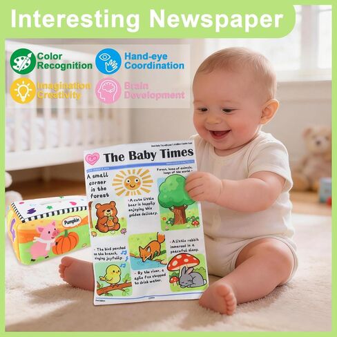 KUANGO Baby Toys 6-12 Months Tissue Box Toy, Soft Crinkle Stuffed Montessori Toys for 6 7 8 9 10 Month Old Infant Sensory Newborn Toys Baby Boys Girls Gifts in Kuwait