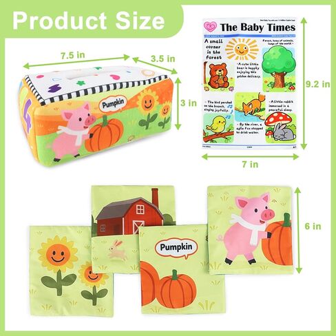 KUANGO Baby Toys 6-12 Months Tissue Box Toy, Soft Crinkle Stuffed Montessori Toys for 6 7 8 9 10 Month Old Infant Sensory Newborn Toys Baby Boys Girls Gifts in Kuwait
