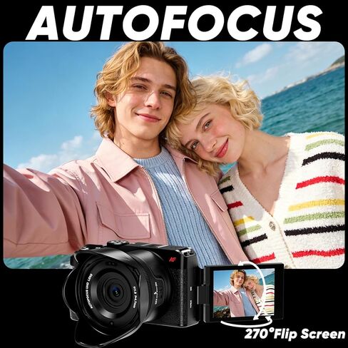 ORDRO 5K Digital Cameras for Photography -Auto Focus 80MP Video Cameras for YouTube, 18X Zoom Travel Camera with 180° Flip Screen, 2 Batteries, Lens Hood & 32GB Card in Kuwait
