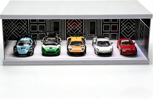 Diorama Display Case Compatible for Hot Wheels Matchbox Mini GT Diecast Cars,Stackable 1/64 1/43 1/18 Car Garage Showroom Parking Lot Scene Display Model with Three-Color Dimmable Light (A, 1/64) in Saudi Arabia