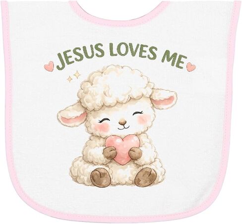 inktastic Jesus Loves Me Lamb Baby Terry Cloth Bib in Kuwait