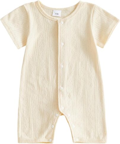 Newborn Baby Girl Boy Short Sleeve Knit Romper Infant Summer Clothes Button Jumpsuit One Piece Outfit in Kuwait