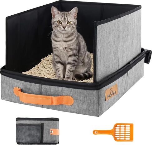 MORAIS Portable Travel Litter Box for Cats, 17.7"×13.5"×11" Collapsible Cat Litter Box with Lid, Leak-Proof Cat Litter Pan for Car Hotel Airplane, Waterproof & Easy to Carry- Black in Saudi Arabia