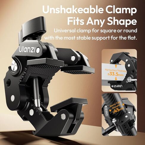 ULANZI CO78 Super Clamp Mount f Camera Rig – Multi-Point Metal Grip w 1/4" & ARRI Locating Pins + Cold Shoe Mount f Action Cam, Monitor & LED Lights, 3-Jaw Designed f Banister,Handlebar, Desk,Branches in Kuwait