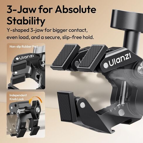 ULANZI CO78 Super Clamp Mount f Camera Rig – Multi-Point Metal Grip w 1/4" & ARRI Locating Pins + Cold Shoe Mount f Action Cam, Monitor & LED Lights, 3-Jaw Designed f Banister,Handlebar, Desk,Branches in Kuwait