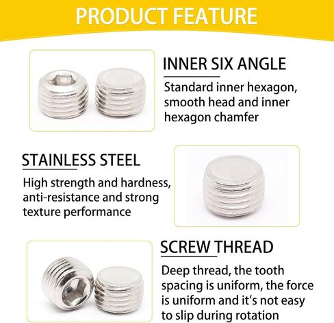 Sydien 20Pcs Stainless Steel Pipe Plug Fitting Assortment Kit, 5 Sizes G 1/8" 1/4" 3/8" 1/2" 3/4" Male Internal Hex Socket Thread Countersunk Pipe Fitting for Sealing Pipe Port in Saudi Arabia