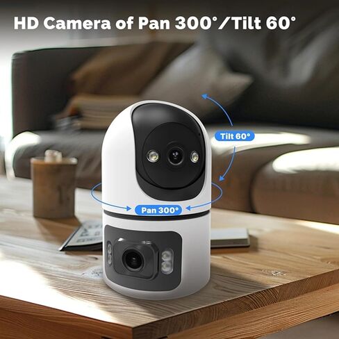 4MP Dual-Lens PTZ Security Camera, Indoor 2.4G WiFi Surveillance Cam with Auto Tracking, Color Night Vision, 2-Way Audio, SD/Cloud Storage(Memory Card not Included) in Kuwait