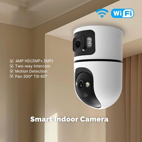 4MP Dual-Lens PTZ Security Camera, Indoor 2.4G WiFi Surveillance Cam with Auto Tracking, Color Night Vision, 2-Way Audio, SD/Cloud Storage(Memory Card not Included) in Kuwait