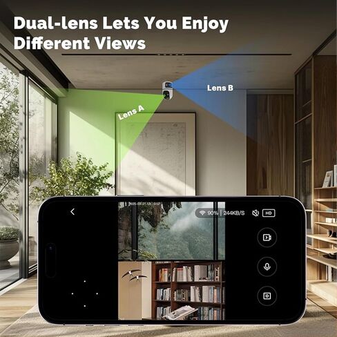 4MP Dual-Lens PTZ Security Camera, Indoor 2.4G WiFi Surveillance Cam with Auto Tracking, Color Night Vision, 2-Way Audio, SD/Cloud Storage(Memory Card not Included) in Kuwait