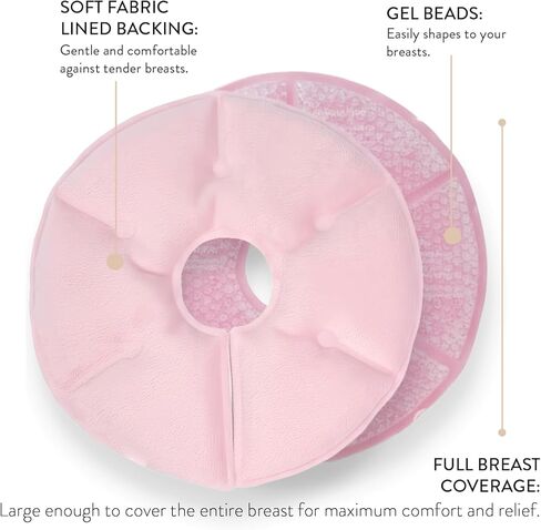 Hot and Cold Breast Ice Packs | Breastfeeding Essentials, Works with Most Pumps | Helps Relieve Engorgement & Encourage Flow | Plush Fabric Side | 2 Gel Breast Therapy Packs Reusable (Blush Pink) in Kuwait