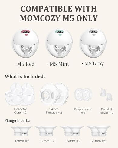 طقم أكواب بديل من قطعتين لمضخة الثدي Momcozy M5، أكواب 24 مم مع حشوات شفة 15/17/19/21 مم، مجموعة ملحقات كاملة متوافقة مع M5 فقط in Kuwait