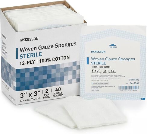 McKesson Woven Gauze Sponges, Sterile, 12-Ply, 100% Cotton, 4 in x 4 in, 2 Per Pack, 25 Packs, 50 Total in Kuwait
