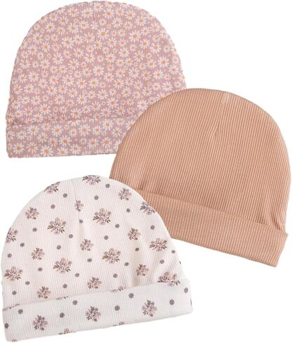 KIDOCHEESE 3pcs Satin Lined Baby Newborns Beanie Hats Soft Stretchy Baby Girls Infant Caps Silk Satin Lined Toddler Hat in Kuwait