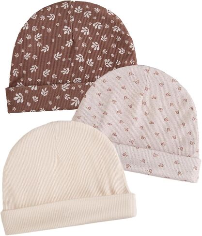 KIDOCHEESE 3pcs Satin Lined Baby Newborns Beanie Hats Soft Stretchy Baby Girls Infant Caps Silk Satin Lined Toddler Hat in Kuwait