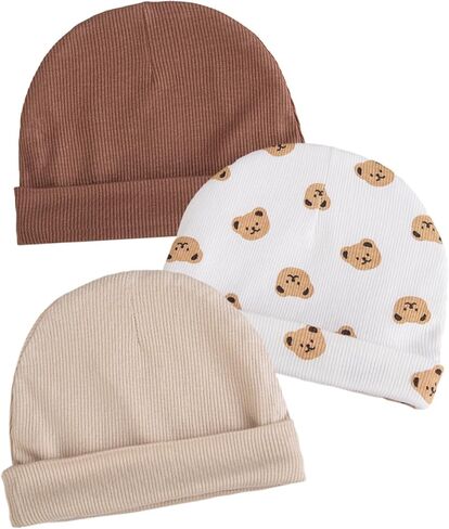 KIDOCHEESE 3pcs Satin Lined Baby Newborns Beanie Hats Soft Stretchy Baby Girls Infant Caps Silk Satin Lined Toddler Hat in Kuwait