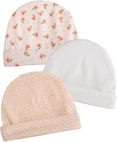 KIDOCHEESE 3pcs Satin Lined Baby Newborns Beanie Hats Soft Stretchy Baby Girls Infant Caps Silk Satin Lined Toddler Hat in Kuwait