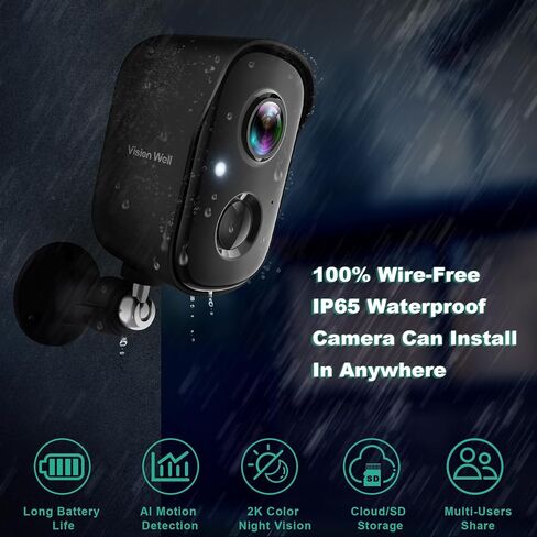 Security Cameras Wireless Outdoor, 2K Indoor Cameras for Home Security Battery Powered, AI Motion Detection, Color Night Vision, 2-Way Talk, Spotlight Siren Alarm, Cloud & SD Storage, Waterproof in Kuwait
