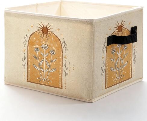 Emerald Green Boho Sun Lily of the Valley Storage Bins Box, Mystical Folk Flower Botanical Foldable Baskets Organizer with Handles for Bedroom Bathroom Home Clothes Toys Books in Saudi Arabia
