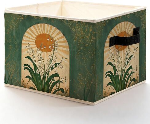 Emerald Green Boho Sun Lily of the Valley Storage Bins Box, Mystical Folk Flower Botanical Foldable Baskets Organizer with Handles for Bedroom Bathroom Home Clothes Toys Books in Saudi Arabia