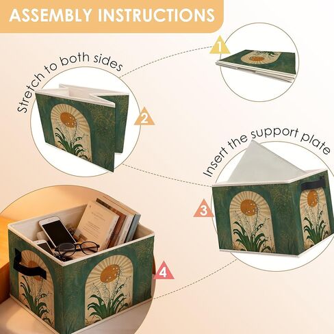 Emerald Green Boho Sun Lily of the Valley Storage Bins Box, Mystical Folk Flower Botanical Foldable Baskets Organizer with Handles for Bedroom Bathroom Home Clothes Toys Books in Saudi Arabia