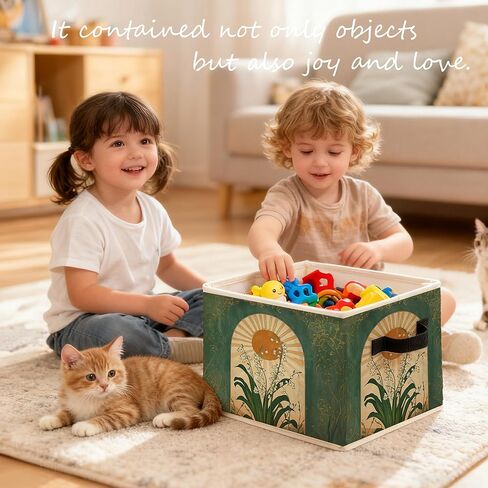 Emerald Green Boho Sun Lily of the Valley Storage Bins Box, Mystical Folk Flower Botanical Foldable Baskets Organizer with Handles for Bedroom Bathroom Home Clothes Toys Books in Saudi Arabia